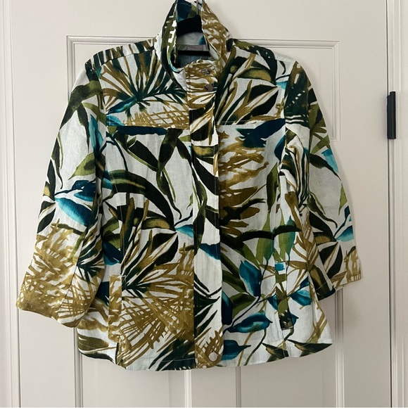 Chico’s Zip-Front Tropical-Print Linen Jacket - Medium (Chico’s 1) - NWT - Picture 2 of 9